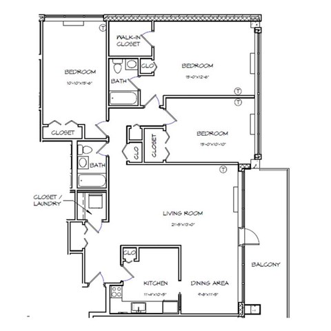 Crystal House Apartments in Arlington, Virginia 3x2 Floor Plan